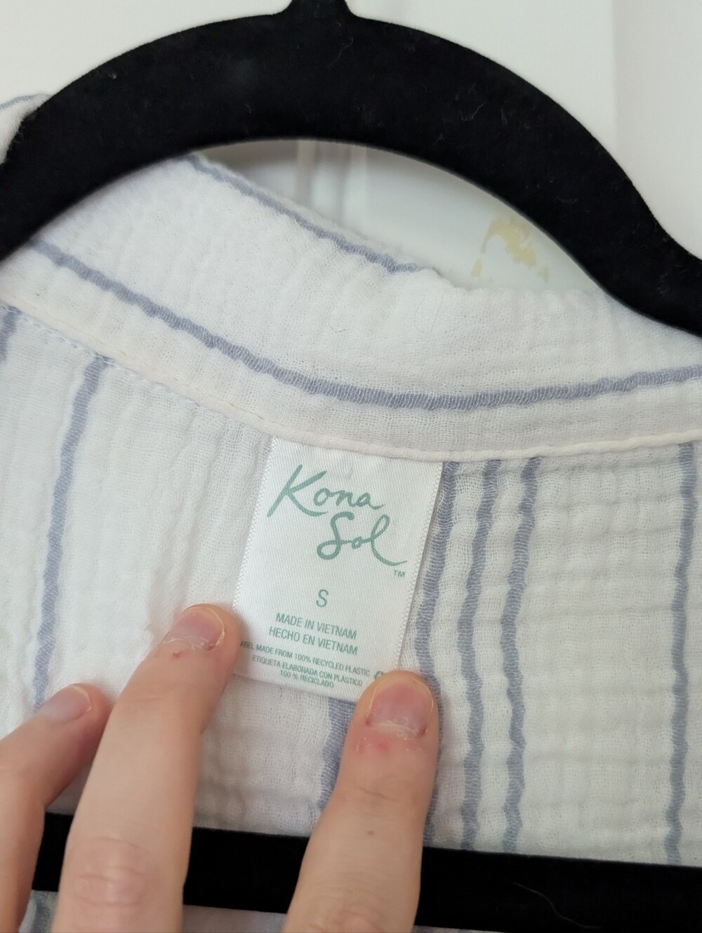 White & Blue Stripe Cotton Gauze Button Down S - Picture 3 of 7